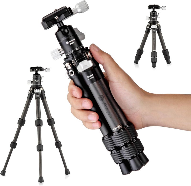 Fotopro حامل ثلاثي مصغر من ألياف الكربون، 15 بوصة / 0.86 رطل، حامل سفر خفيف الوزن ومضغوط مع رأس كروي بزاوية 360 درجة، لوحة QR لكاميرا الفيديو، سعة تحميل تصل إلى 11 رطل / 5 كجم، أسود - Image 1